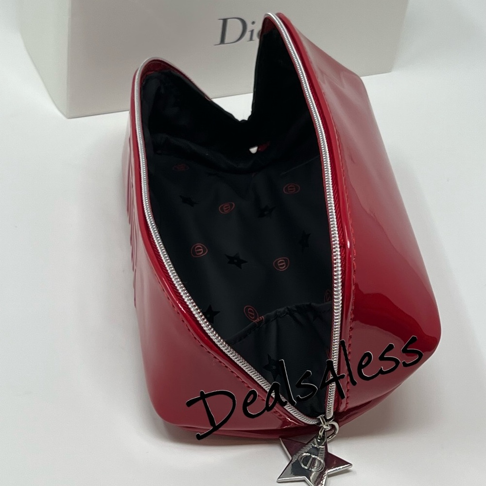Dior Cosmetic Bag Makeup Case Travel Clutch Wallet Purse Zippered Red LOGO - Picture 3 of 11